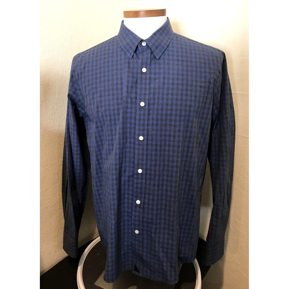 UNTUCKit Mens Dress Shirt Button Front Sz XL Slim Plaid Blue Gray Long Sleeves